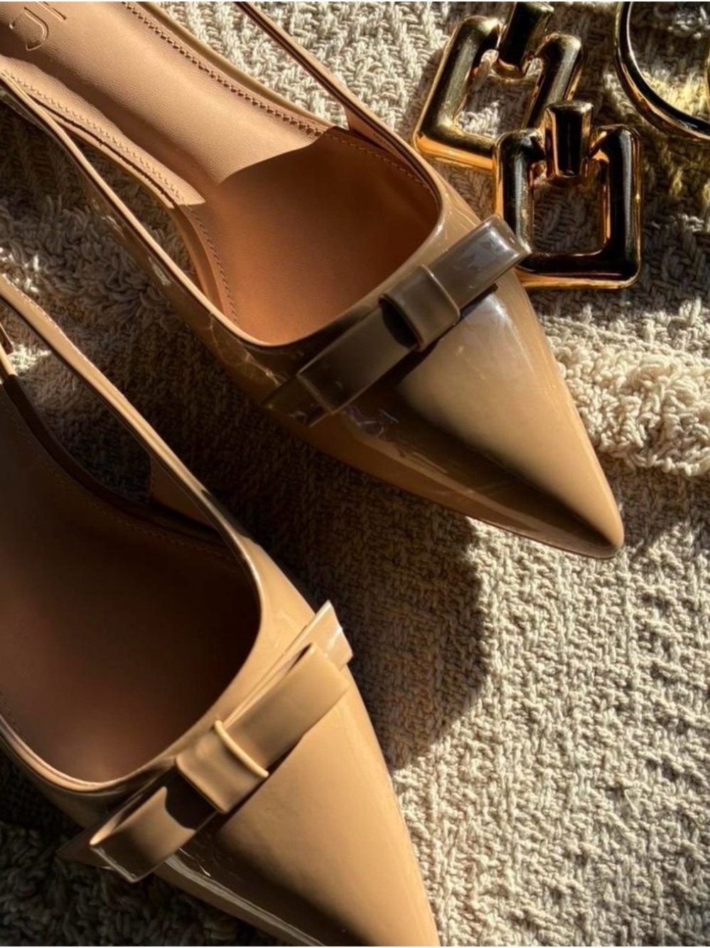 JustFab Patent Pointed-Toe Slingback Flats in New Nude NIB